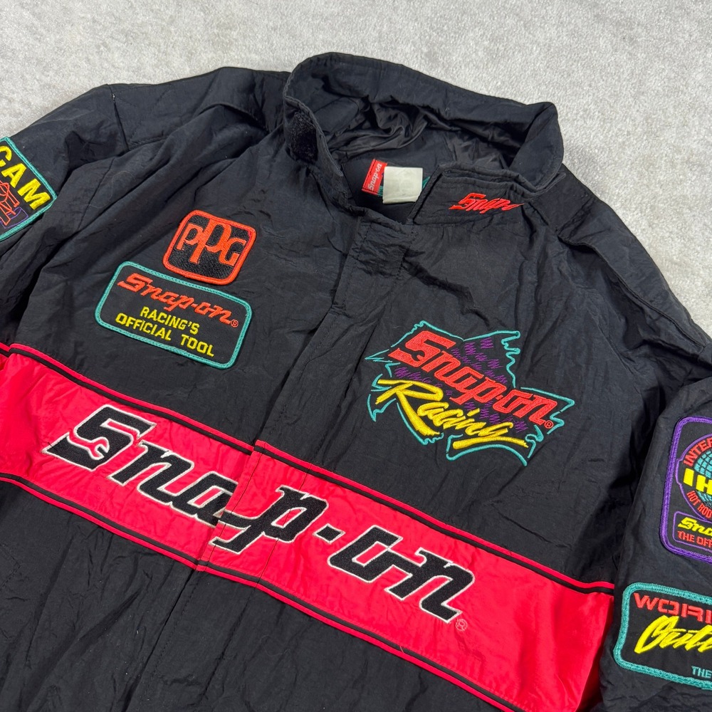 Snap-on Racing Jacket Mens L Black Red Vintage 90s Embroidered Nylon Bomber PPG